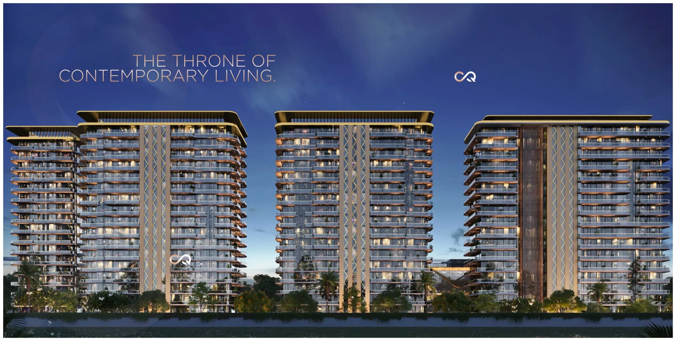 The Evoq Antalia blocks at dusk, seen along the frontage