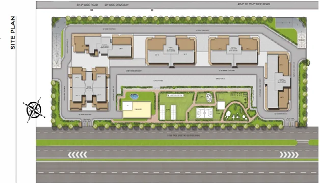 Site plan of Evoq Antalia showing five residential blocks around a central landscaped green